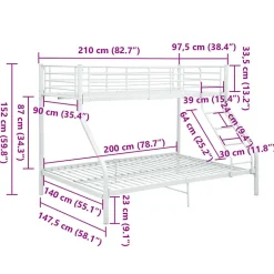 vidaXL Cadre de lit superposé Blanc Métal 140x200 cm/90x200 cm