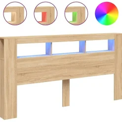 vidaXL Tête de Lit à LED, Accessoire de Lit, Tête de Cadre de Lit, Meuble de Chambre à Coucher, Chêne Sonoma 837367