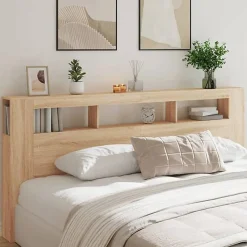 vidaXL Tête de Lit à LED, Panneau avec Rangement, Accessoire de Lit, Tête de Cadre de Lit Chambre, Chêne Sonoma 837374