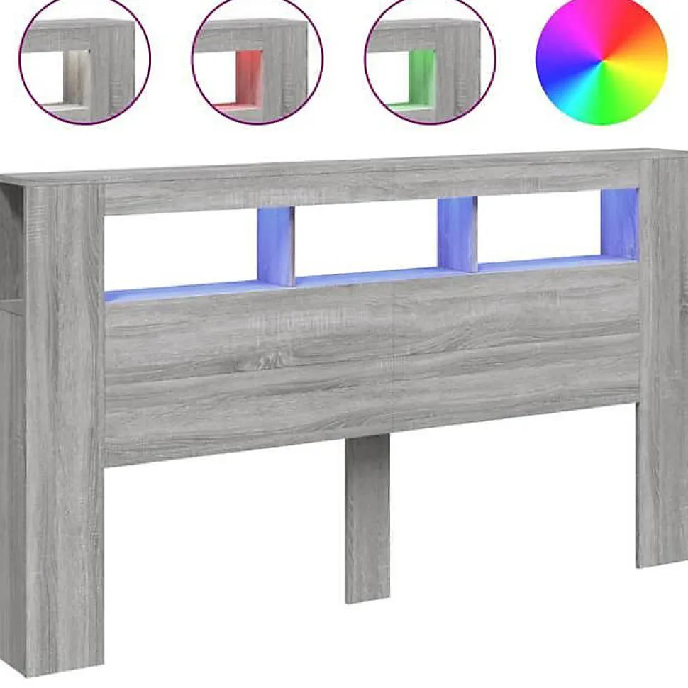vidaXL Tête de Lit à LED, Panneau avec Rangement, Accessoire de Lit, Tête de Cadre de Lit Chambre, Sonoma Gris 837363