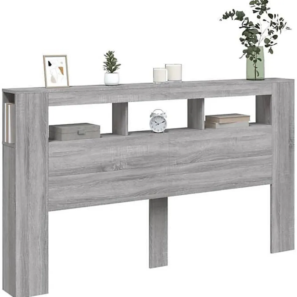 vidaXL Tête de Lit à LED, Panneau avec Rangement, Accessoire de Lit, Tête de Cadre de Lit Chambre, Sonoma Gris 837363