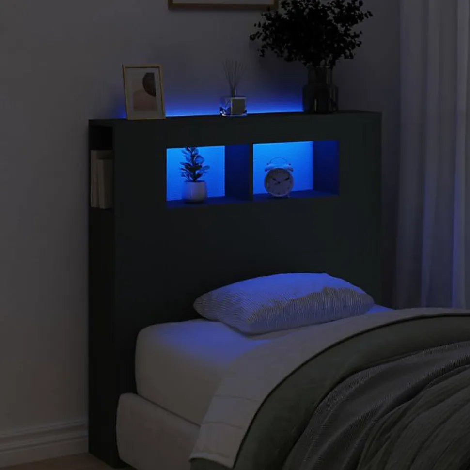 vidaXL Tête de Lit à LED, Tête de Cadre de Lit, Accessoire de Lit Simple, Meuble de Chambre à Coucher Maison Intérieur, Noir 83733