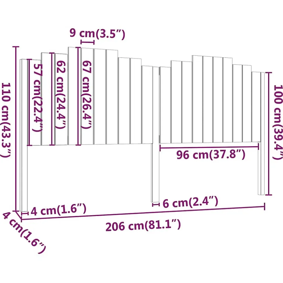 vidaXL Tête de lit Noir 206x4x110 cm Bois massif de pin 818494