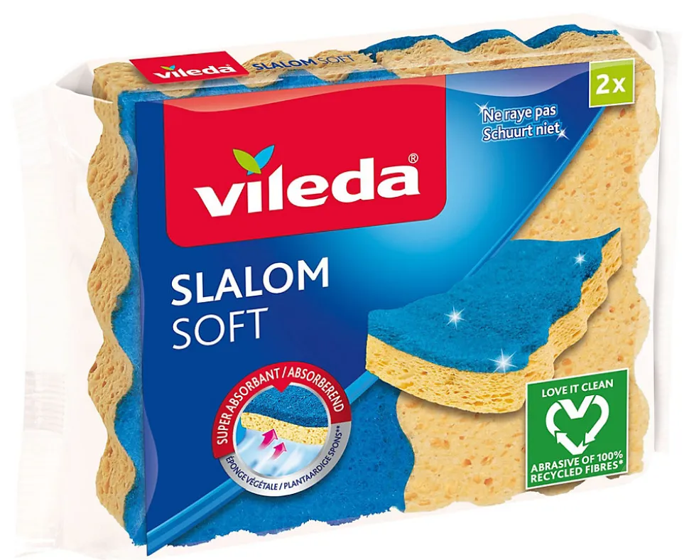 Vileda - Pack de 15 x 2 - Eponges en viscose Slalom Soft - 30 éponges