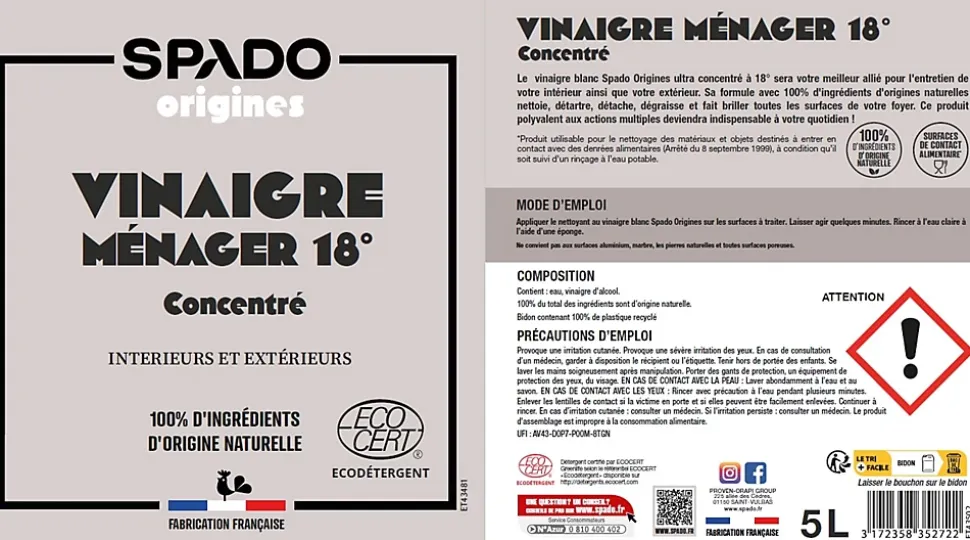 Vinaigre blanc ultra concentré 18° Spado Origines