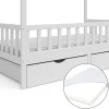 Vitalispa Lit cabane Blanc 80x160 cm avec 2 tiroirs et matelas