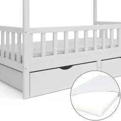 Vitalispa Lit cabane Blanc 80x160 cm avec 2 tiroirs et matelas