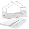 Vitalispa Lit cabane Blanc 90x200 cm avec lit dappoint et 2 matelas