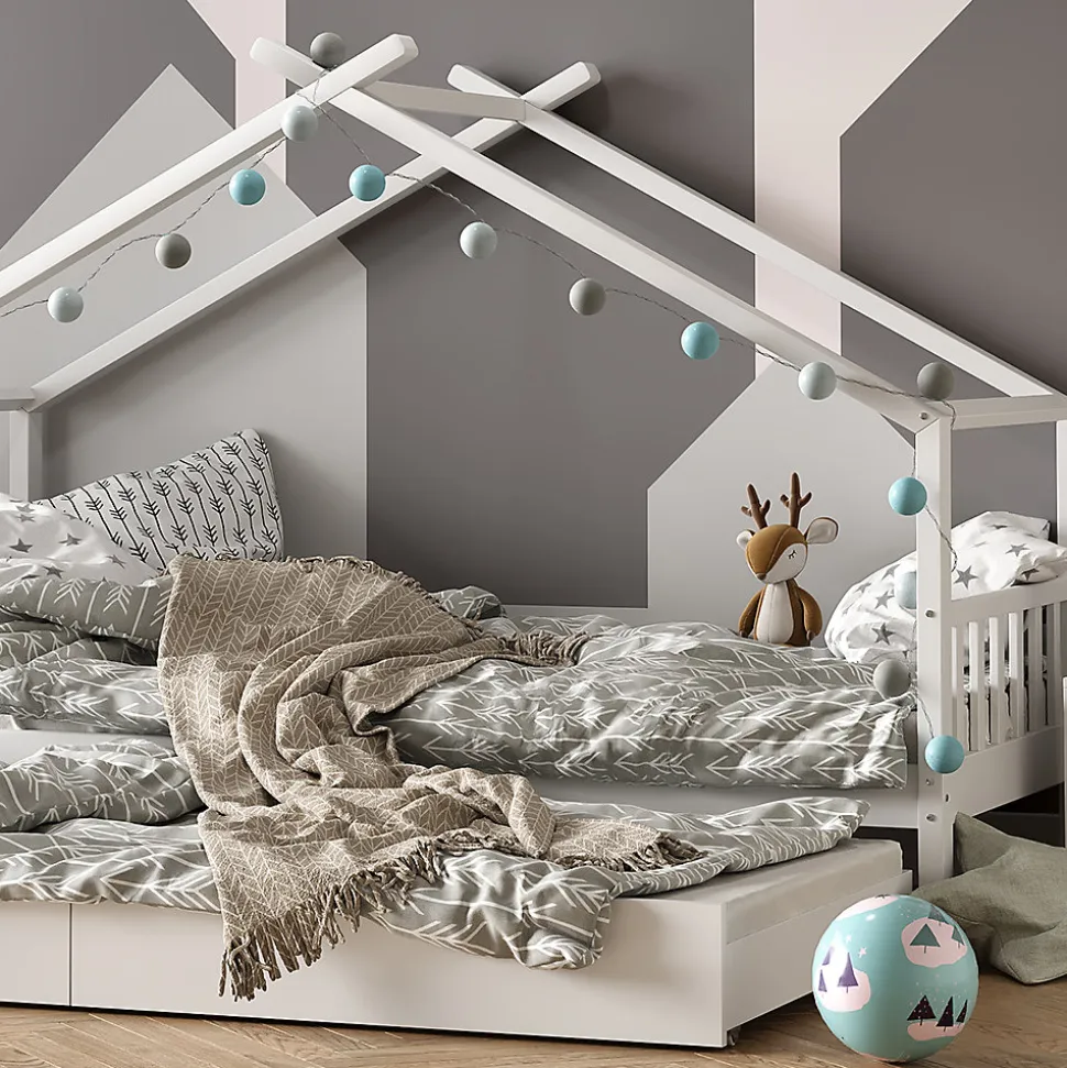 Vitalispa Lit cabane Blanc 90x200 cm avec lit dappoint et 2 matelas