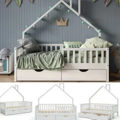 Vitalispa Lit cabane Blanc 80x160 cm avec 2 tiroirs