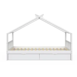 Vitalispa Lit cabane Blanc 90x200 cm avec 2 tiroirs