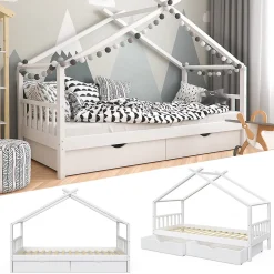 Vitalispa Lit cabane Blanc 90x200 cm avec 2 tiroirs