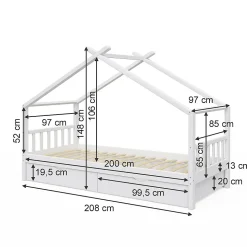 Vitalispa Lit cabane Blanc 90x200 cm avec 2 tiroirs