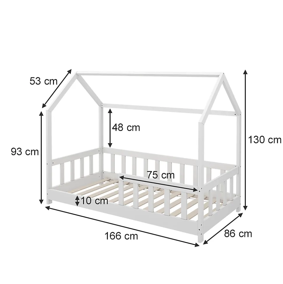 Vitalispa Lit cabane Blanc 80x160 cm avec protection anti-chute