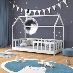 Vitalispa Lit cabane Blanc 80x160 cm avec protection anti-chute