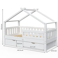 Vitalispa Lit cabane Blanc 80x160 cm avec 2 tiroirs
