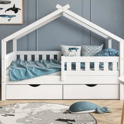 Vitalispa Lit cabane Blanc 80x160 cm avec 2 tiroirs