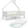 Vitalispa Lit cabane Blanc 80x160 cm avec matelas