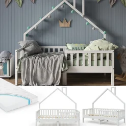 Vitalispa Lit cabane Blanc 80x160 cm avec matelas