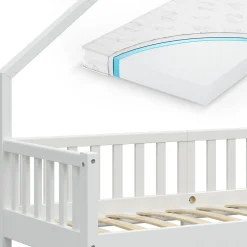 Vitalispa Lit cabane Blanc 80x160 cm avec matelas