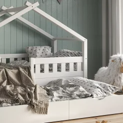 Vitalispa Lit cabane Blanc 80x160 cm avec lit dappoint et matelas