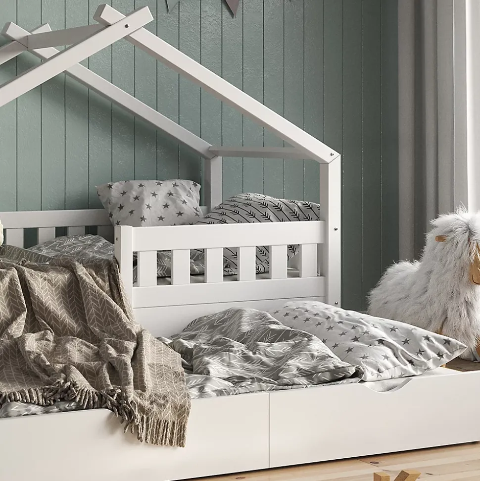 Vitalispa Lit cabane Blanc 80x160 cm avec lit dappoint et matelas