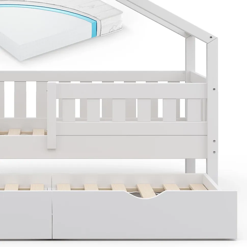 Vitalispa Lit cabane Blanc 80x160 cm avec lit dappoint et matelas