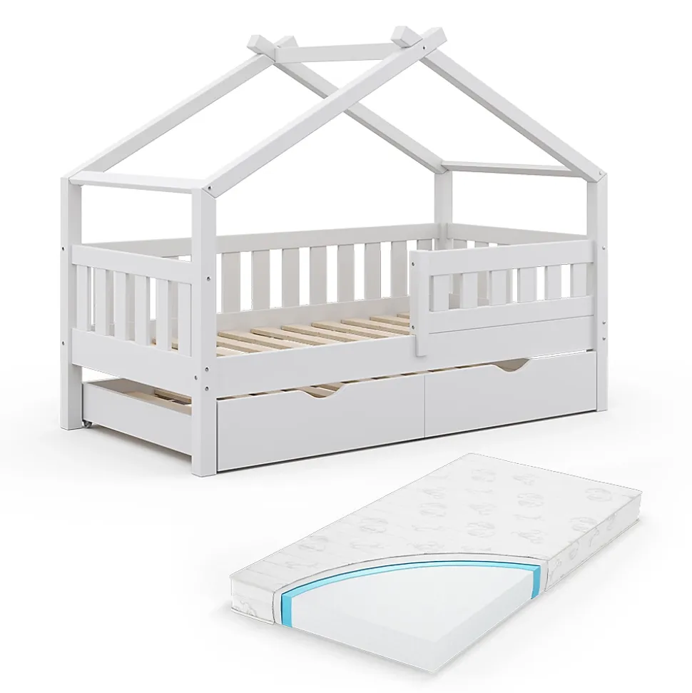 Vitalispa Lit cabane Blanc 80x160 cm avec lit dappoint et matelas