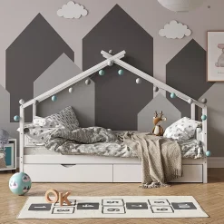 Vitalispa Lit cabane Blanc 90x200 cm avec lit dappoint