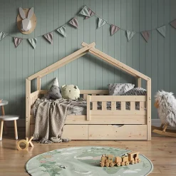 Vitalispa Lit cabane Naturel bois 80x160 cm avec lit dappoint