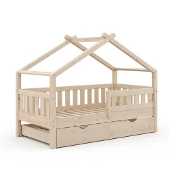 Vitalispa Lit cabane Naturel bois 80x160 cm avec lit dappoint