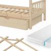 Vitalispa Lit cabane Naturel bois 90x200 cm avec 2 tiroirs et matelas