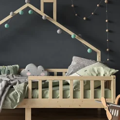 Vitalispa Lit cabane Naturel bois 90x200 cm avec matelas