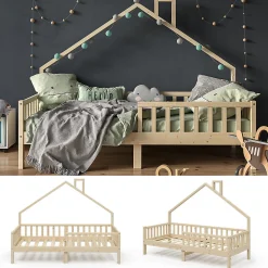 Vitalispa Lit de maison Naturel bois 90x200 cm