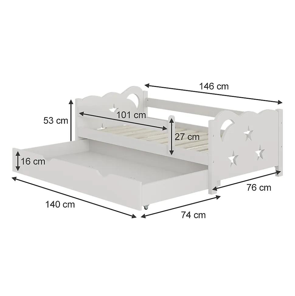 Vitalispa Lit pour enfant Blanc 70x140 cm avec tiroir et matelas