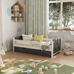 Vitalispa Lit pour enfant Gris 70x140 cm avec tiroir, sans matelas