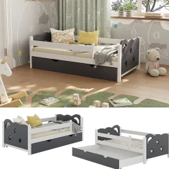 Vitalispa Lit pour enfant Gris 70x140 cm avec tiroir, sans matelas