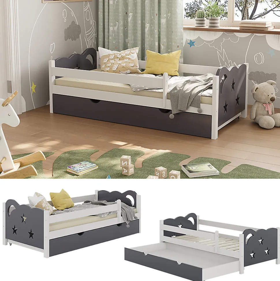 Vitalispa Lit pour enfant Gris 80x160 cm avec tiroir, sans matelas