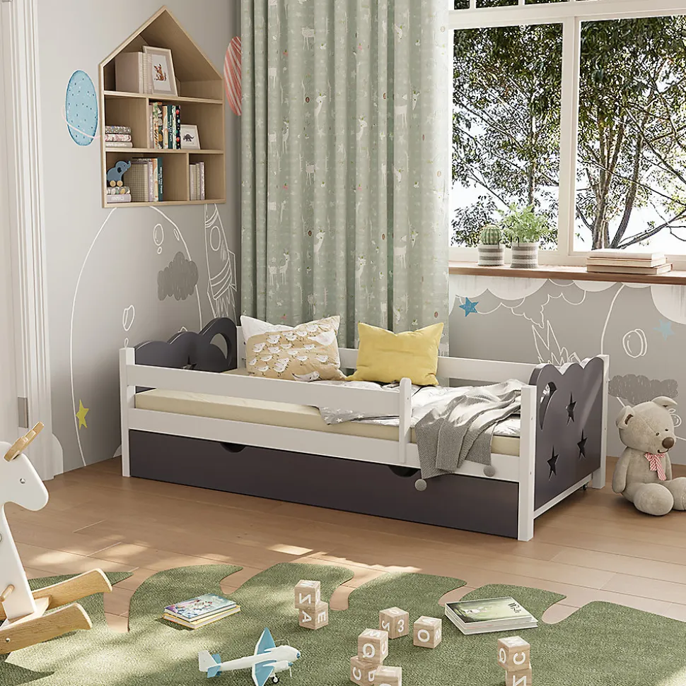 Vitalispa Lit pour enfant Gris 80x160 cm avec tiroir, sans matelas