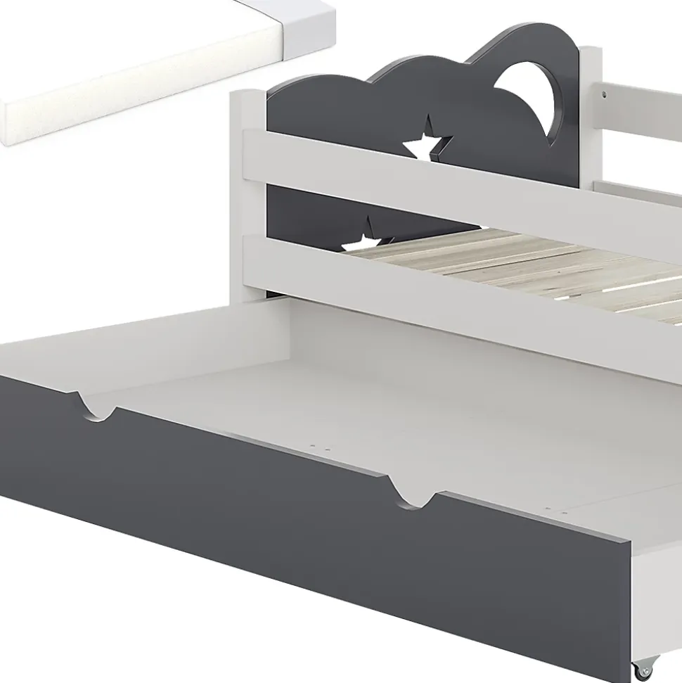 Vitalispa Lit pour enfant blanc/gris 80x160 cm avec tiroir et matelas