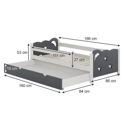 Vitalispa Lit pour enfant blanc/gris 80x160 cm avec tiroir et matelas