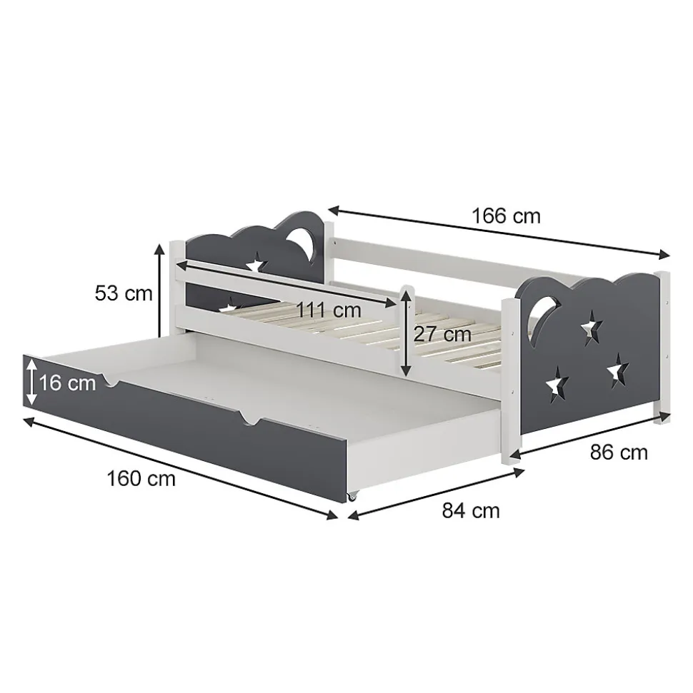 Vitalispa Lit pour enfant blanc/gris 80x160 cm avec tiroir et matelas