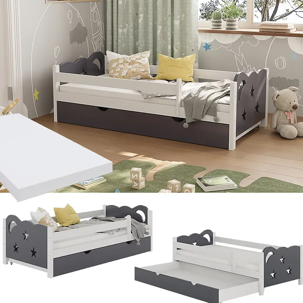 Vitalispa Lit pour enfant blanc/gris 80x160 cm avec tiroir et matelas