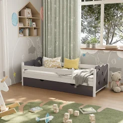 Vitalispa Lit pour enfant blanc/gris 80x160 cm avec tiroir et matelas