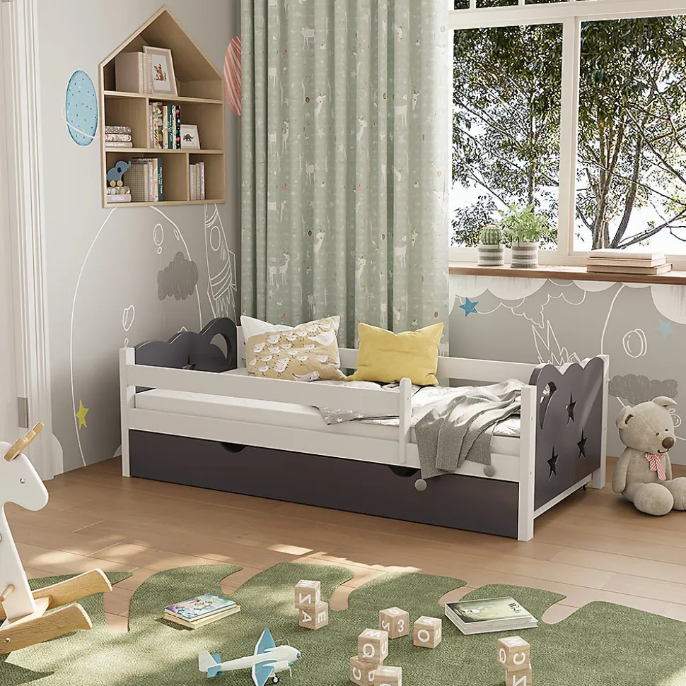 Vitalispa Lit pour enfant blanc/gris 80x160 cm avec tiroir et matelas