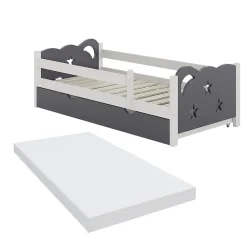 Vitalispa Lit pour enfant blanc/gris 80x160 cm avec tiroir et matelas