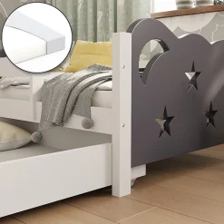 Vitalispa Lit pour enfant blanc/gris 80x160 cm avec tiroir et matelas