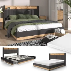 Vitalispa Lit rembourré Anthracite 180x200 cm avec matelas