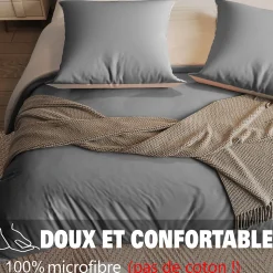 140X200 Parure de lit 4 pièces, lit double, grand lit, 1 housse de couette, 1 drap-housse et 2 taies d'oreiller,gris