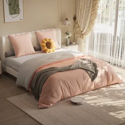 140X200 Parure de lit 4 pièces, lit double, grand lit, 1 housse de couette, 1 drap-housse et 2 taies d'oreiller,rose